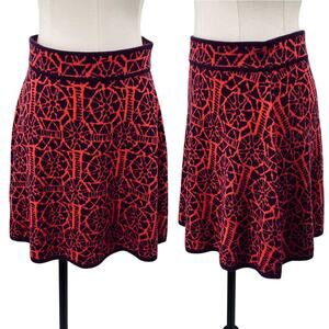 Krimson Klover Mini Skirt Merino Wool Cotton Silk Intarsia Knit Coral Purple S